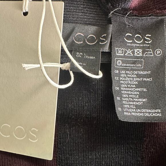 NWT Cos 100 Wool Skirt Colorblock Stripe Large Navy Burgundy Minimalist Luxury - Picture 7 of 8